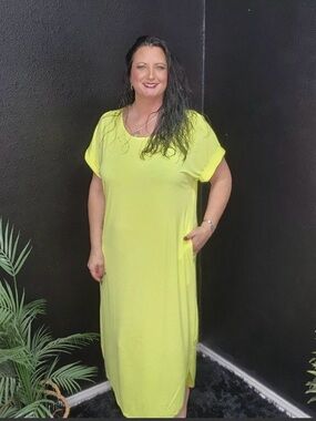 Women’s Neon Yellow Maxi Dress with Side Pockets